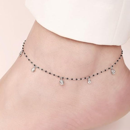 LukGud Silver Cubic Zirconia Gentle Rhodium Plating Chain Anklet (Single) | Gift for Women & Girls |