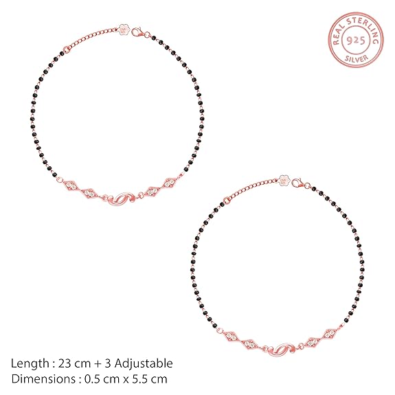 LukGud Silver Rose Gold Love Forever Beaded Anklets (Single) |Valentine Gift for Girlfriend Wife Women & Girls |