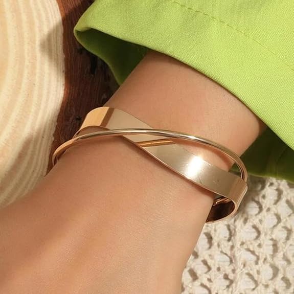 LukGud Minimalist Open Kada Cuff Bracelet for Girls and Women