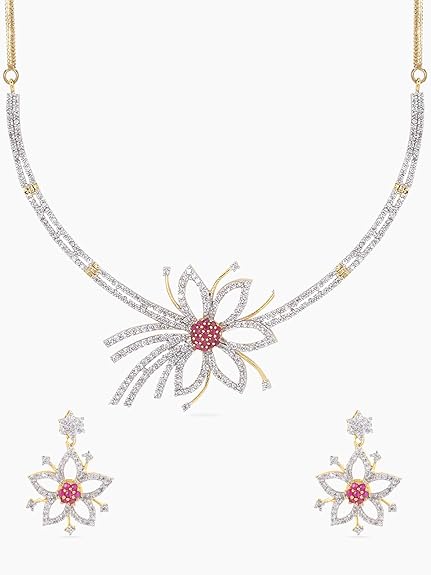 LukGud Rosegold Rhodium Plated AD Necklace Set for Women | Birthday Gift for Girls & Women
