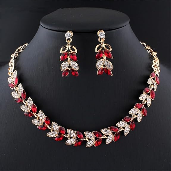 LukGud  Latest Stylish Design Fancy Wedding Party Crystal Necklace Jewellery Set for Women