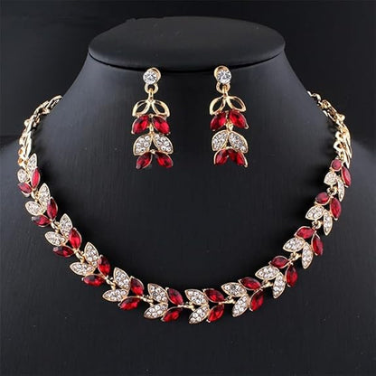 LukGud  Latest Stylish Design Fancy Wedding Party Crystal Necklace Jewellery Set for Women