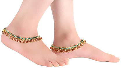 LukGud Gold Plated Kundan Payal Anklets Jewellery for Women & Girls