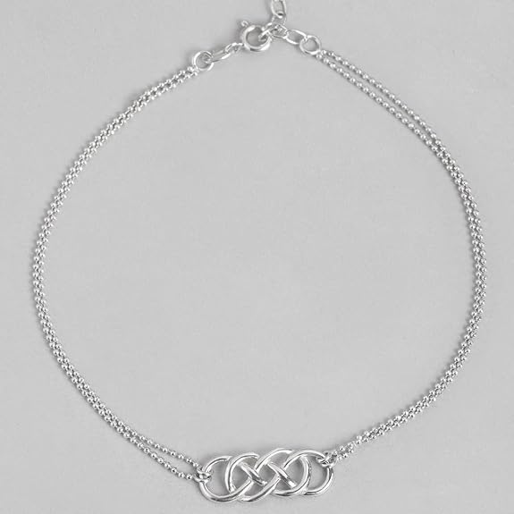 LukGud  Silver Layered Dual Infinity Rhodium Plated Adjustable Chain Anklet (Single) | Gift for Women & Girls |