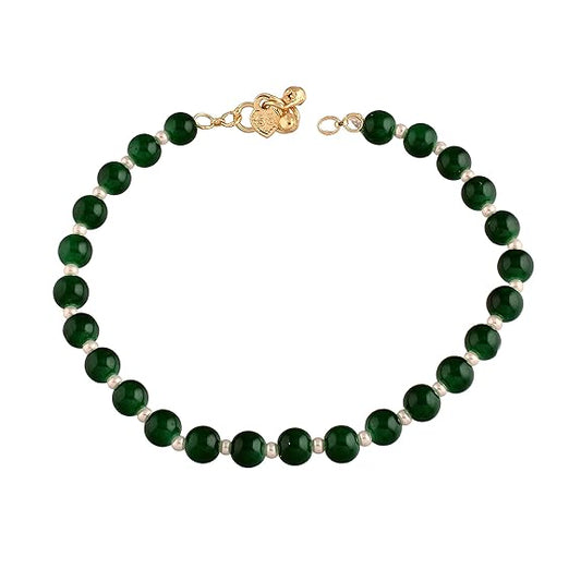 LukGud Adjustable Pearl Beads Single Anklet Payal Bracelet for Women