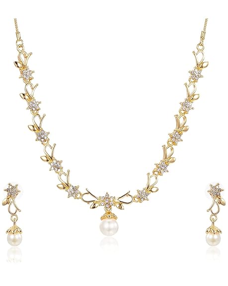 LukGud Gold Plated Austrian Crystals Necklace Set for Women