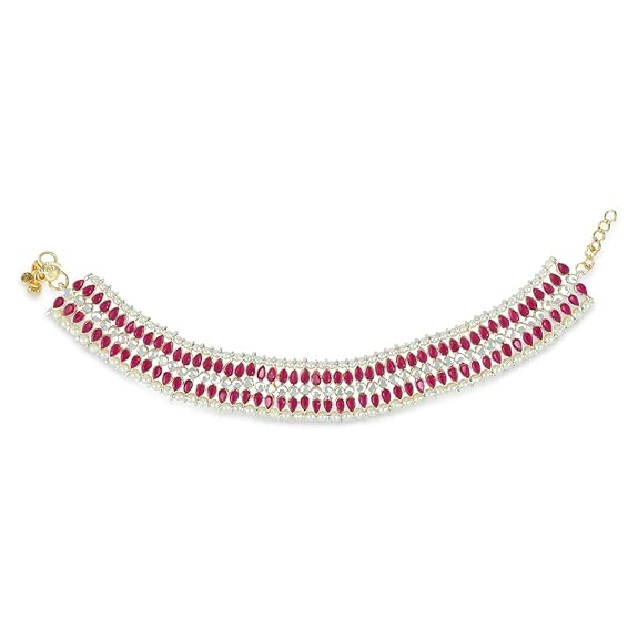 LukGud Alloy Gold Plated Kundan Pearl Payal Anklet for Women