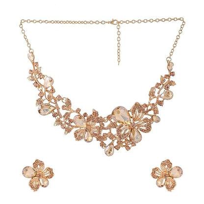 LukGud Jewellery Set For Women Rose Gold Plated Floral Designed Crystal Necklace Set For Women and Girls