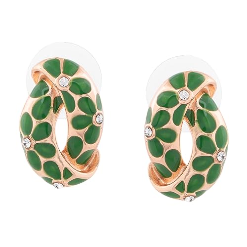 LukGud 24 Kt Gold Plated Earrings With Green Coloured Flower Print For Women