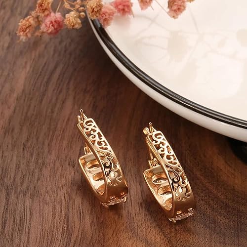 LukGud 18k Rose Gold Plated Latest Fancy Stylish Copper Zircon Bali Earrings for Women and Girls