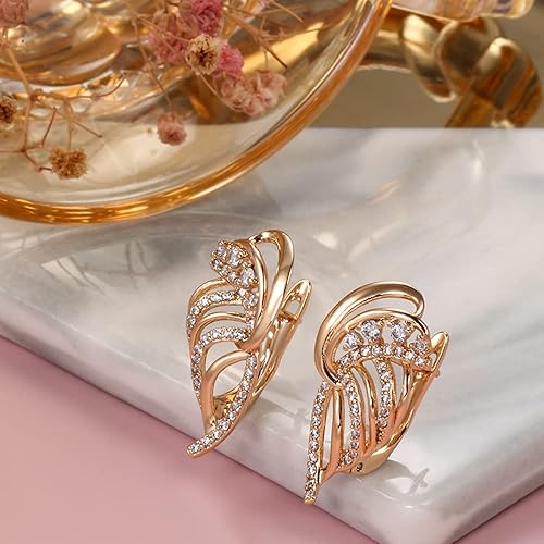 LukGud 18k Rose Gold Plated Latest Fancy Stylish Copper Zircon Bali Earrings for Women and Girls