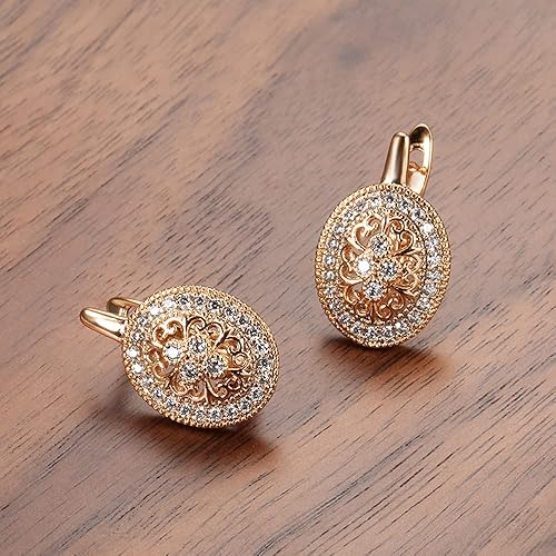 LukGud 18k Rose Gold Plated Latest Fancy Stylish Copper Zircon Bali Earrings for Women and Girls