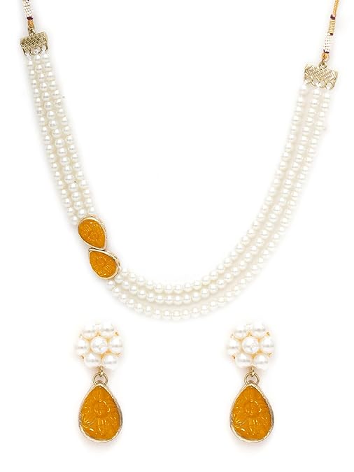 LukGud  Pink Stone Studded Pearl Kundan Necklace Set for Women