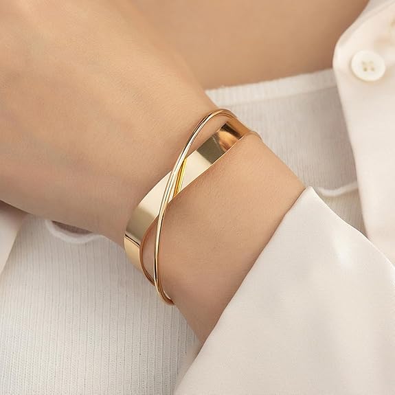 LukGud Minimalist Open Kada Cuff Bracelet for Girls and Women