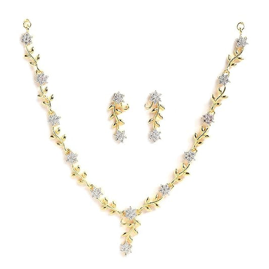 LukGud  Jewellery Set Sparkling CZ Diamond with Leafy Design Necklace Set for Women and Girl