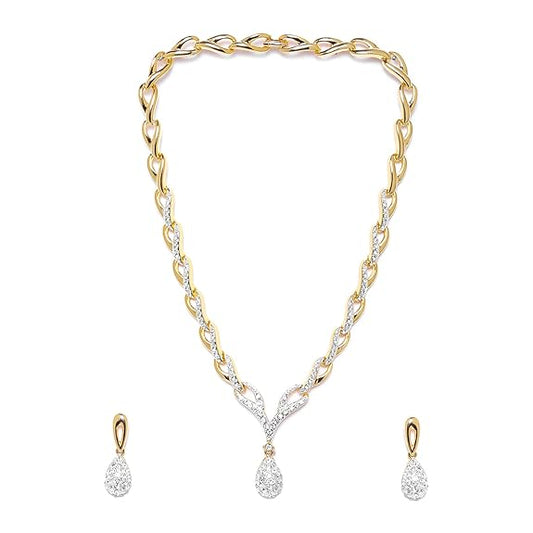 LukGud Valentine Collection 24 Kt Gold Plated American Diamond Necklace Set For Women