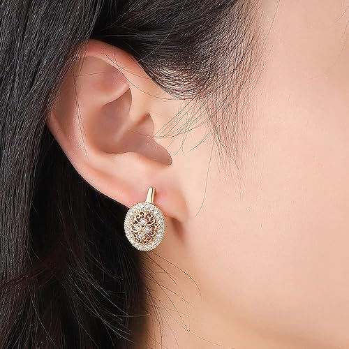 LukGud 18k Rose Gold Plated Latest Fancy Stylish Copper Zircon Bali Earrings for Women and Girls