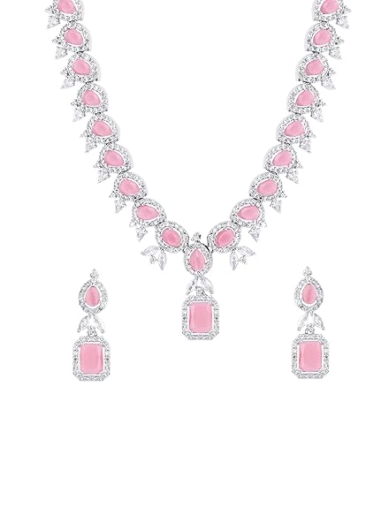 LukGud Rosegold Rhodium Plated AD Necklace Set for Women | Birthday Gift for Girls & Women