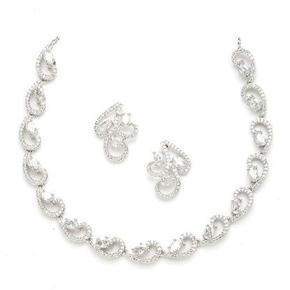 LukGud American Diamond studded Necklace and Drop Earrings Jewellery Set for women
