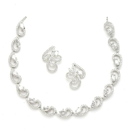 LukGud American Diamond studded Necklace and Drop Earrings Jewellery Set for women