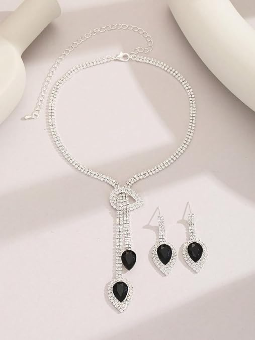 LukGud Crystal Diamond Necklace Jewellery Set for Women