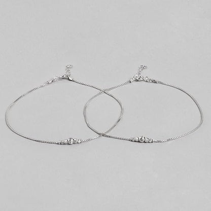 LukGud 925 Sterling Silver Chain Anklet | Rhodium Plated Ornate Gift Ideas-Women Weave Anklet