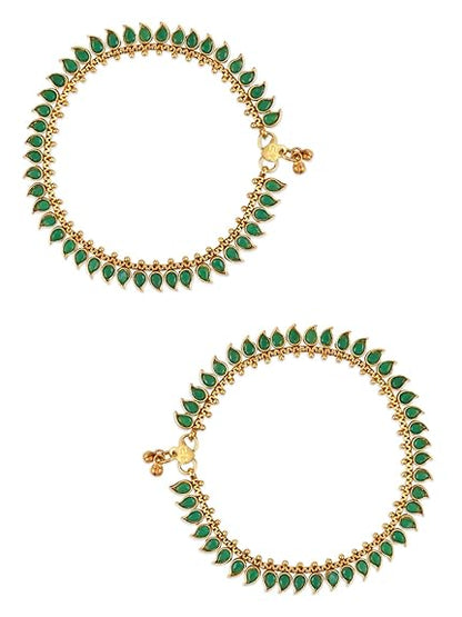 Gold Plated Traditional Stone Studded Adjustable Anklets/Payal For Girls & Women