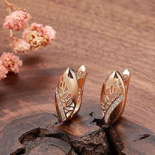 LukGud 18k Rose Gold Plated Latest Fancy Stylish Copper Zircon Bali Earrings for Women and Girls