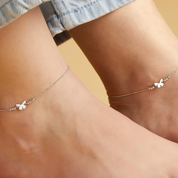 LukGud 925 Sterling Silver Chain Anklet | Rhodium Plated Ornate Gift Ideas-Women Weave Anklet