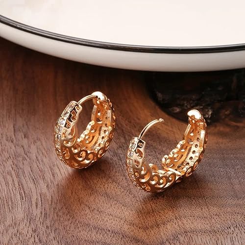 LukGud 18k Rose Gold Plated Latest Fancy Stylish Copper Zircon Bali Earrings for Women and Girls