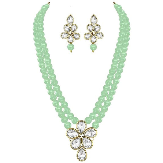LukGud 18k Gold Plated Traditional Kundan & Pearl Studded Necklace Jewellery Set For Women