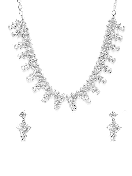 LukGud Rosegold Rhodium Plated AD Necklace Set for Women | Birthday Gift for Girls & Women