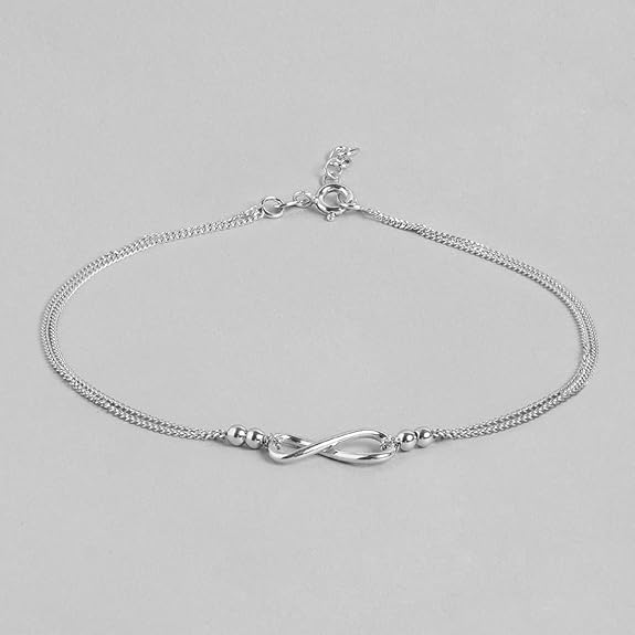 LukGud Silver Anklet | Rhodium Plated Precious Cubic Zirconia Gift Ideas-Women Chain Anklet |