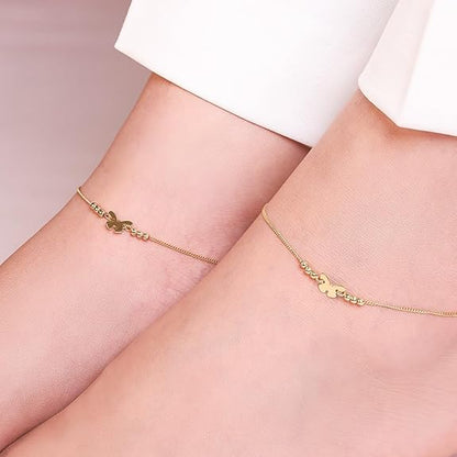 LukGud Silver Butterfly Gold Anklet (Pair) | Gift for Women & Girls |