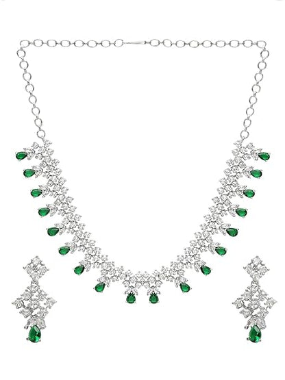 LukGud Rosegold Rhodium Plated AD Necklace Set for Women | Birthday Gift for Girls & Women