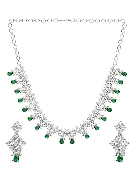 LukGud Rosegold Rhodium Plated AD Necklace Set for Women | Birthday Gift for Girls & Women