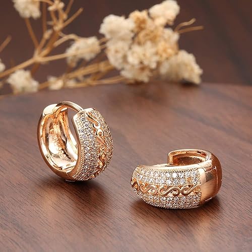 LukGud 18k Rose Gold Plated Latest Fancy Stylish Copper Zircon Bali Earrings for Women and Girls