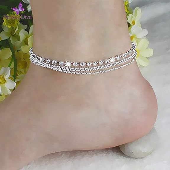 LukGud Silver Anklets  Love Beads Links Silver Plated Anklets for Girls and Women