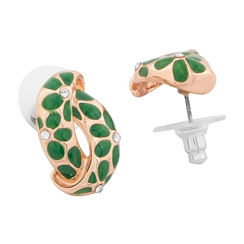 LukGud 24 Kt Gold Plated Earrings With Green Coloured Flower Print For Women