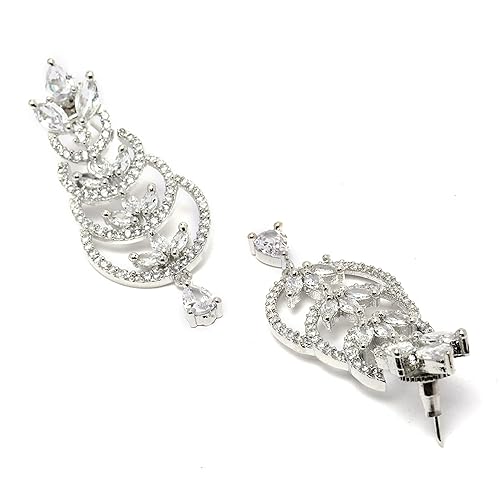 LukGud Oxidised Silver-Plated American Diamond studded Crescent Drop Earrings for Girls and Women