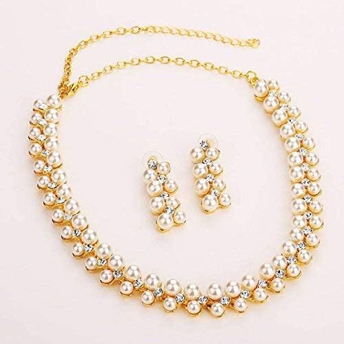 LukGud Gold Plated Pearl Necklace Set/Jewellery Set with Fancy Earrings for Girls/Women