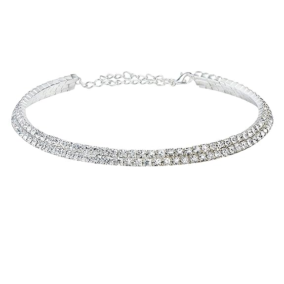 LukGud Silver Crystal Rhinestone Choker Necklace for Women