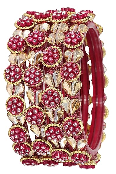 LukGud Bangles Kada Set with Golden Zircon Diamond and Beads For Women & Girls