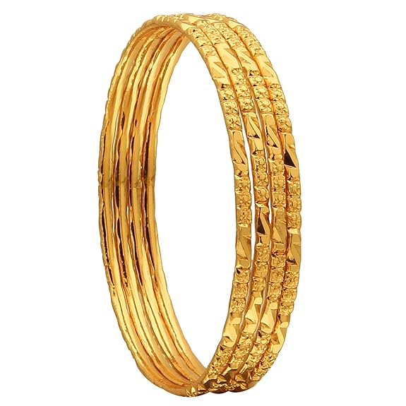 LukGud Gold Plated Thin Size Daily Wearable Bangles for Women - Set of 4