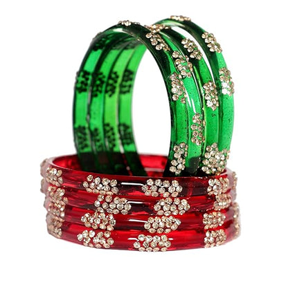 LukGud Multicolor glossy finished bangles with Silver stonework bangles for women & girls(8Pcs)