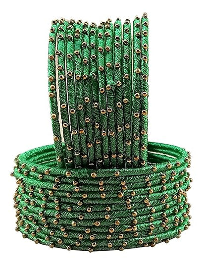 LukGud Chudi and Studded Ball Chain Pearl Set for Women & Girls (Pack of 12 Bangles)