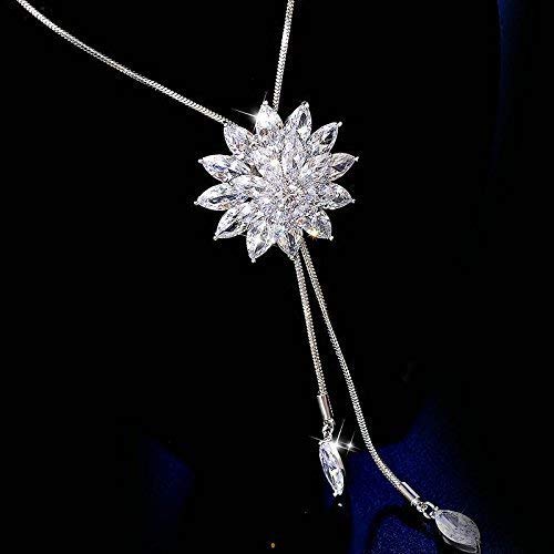 LukGud Crystal Flower Long Chain Stylish Pendant Necklace for Women and Girls