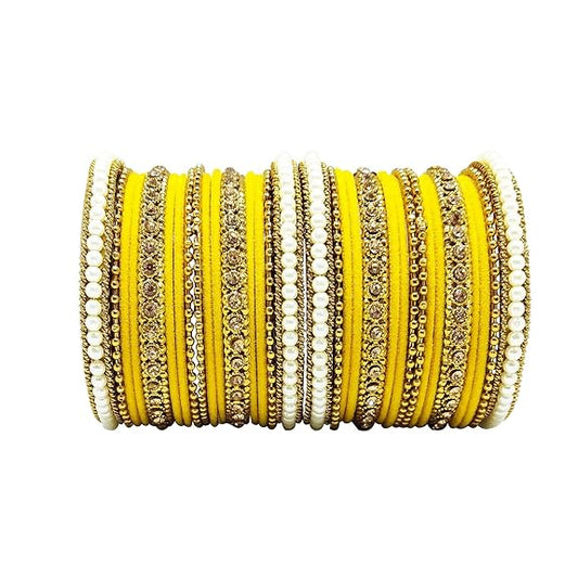 LukGud Traditional fabric stone metal bangles set for women and girls.