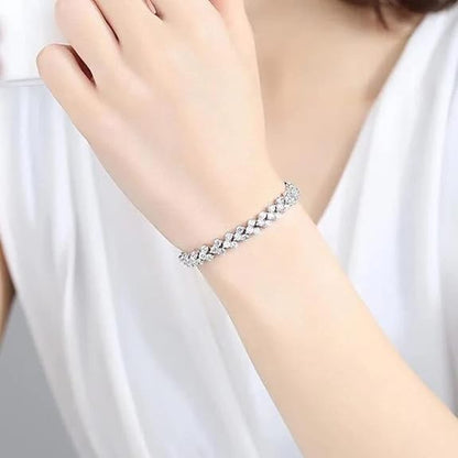 LukGud Platinum Plated Crystal Bangle Bracelet for Women and Girls