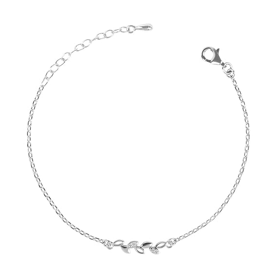 LukGud Silver Leaf Bracelet, Adjustable, Rhodium Plated, Swiss Zirconia for Women and Girls